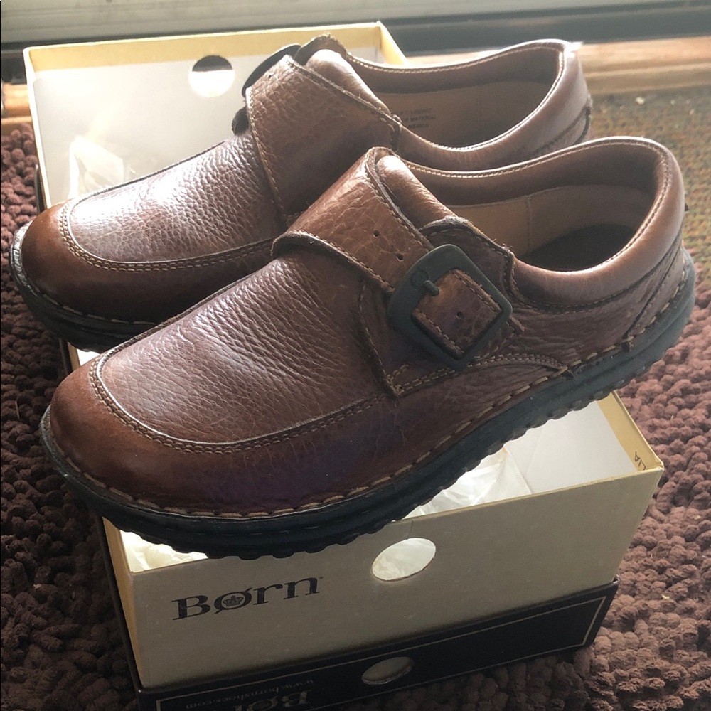 Born Women's Vintage Brown Leather Clog/Loafers With Buckle